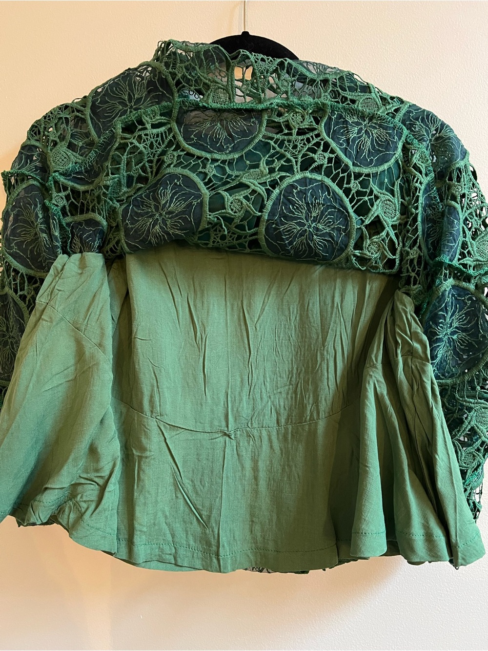 MISSLOOK Emerald Green Lace BoatNeck Long sleeve Top A Line Bow Swingy MED - Picture 9 of 15